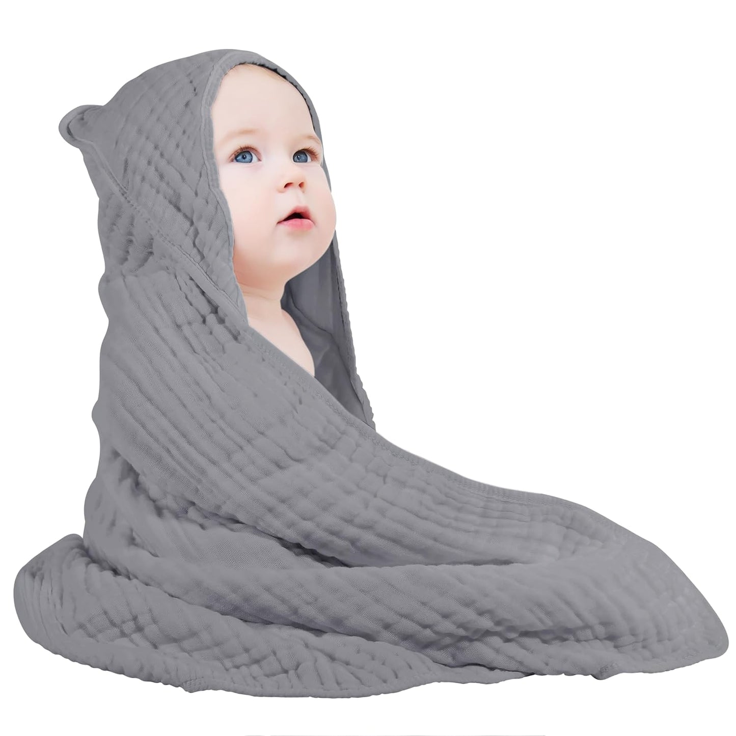 SnuggleNest Muslin Hooded Baby Towel – Ultra-Soft 100% Cotton for Newborns & Toddlers (32"x32")