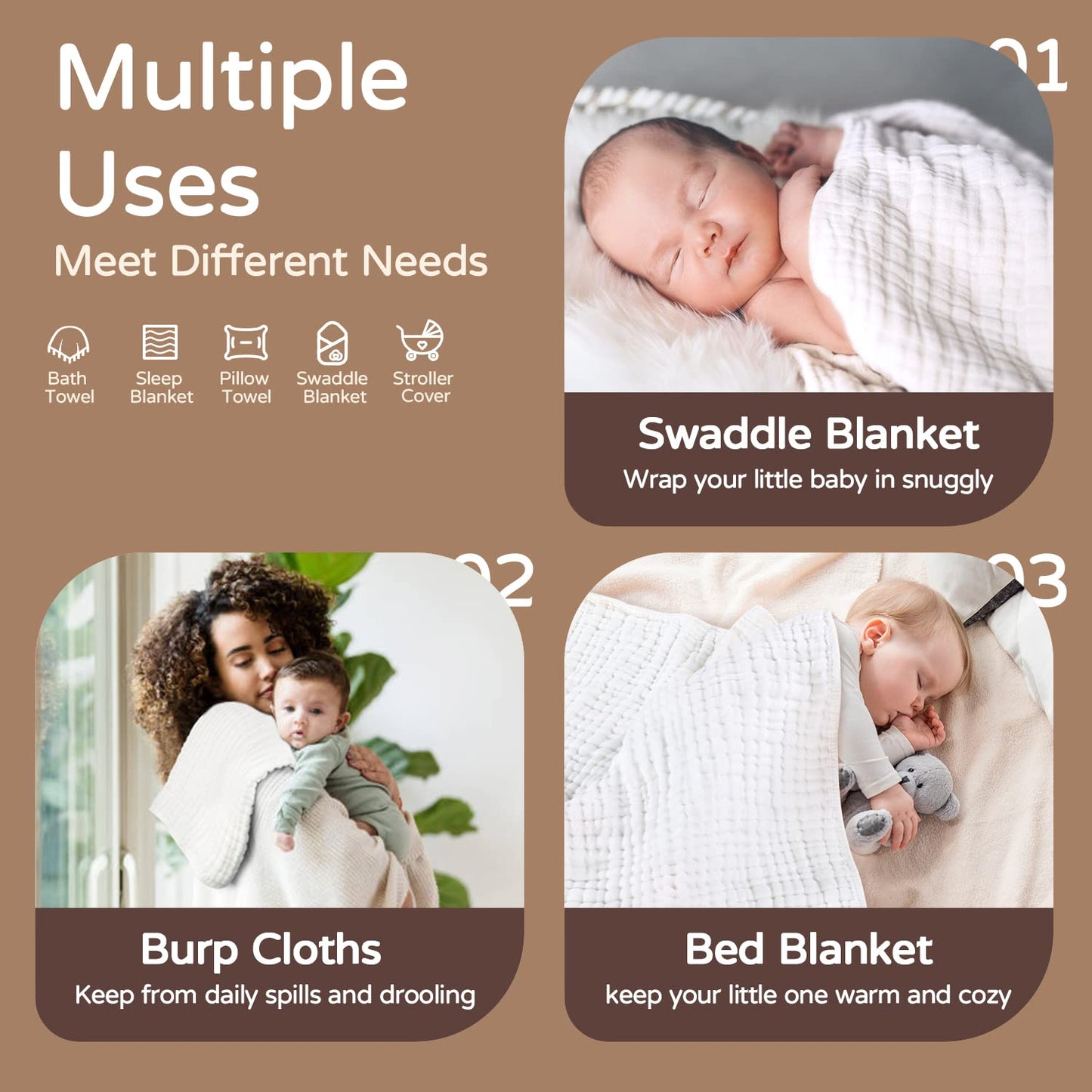 SnuggleNest Muslin Hooded Baby Towel – Ultra-Soft 100% Cotton for Newborns & Toddlers (32"x32")