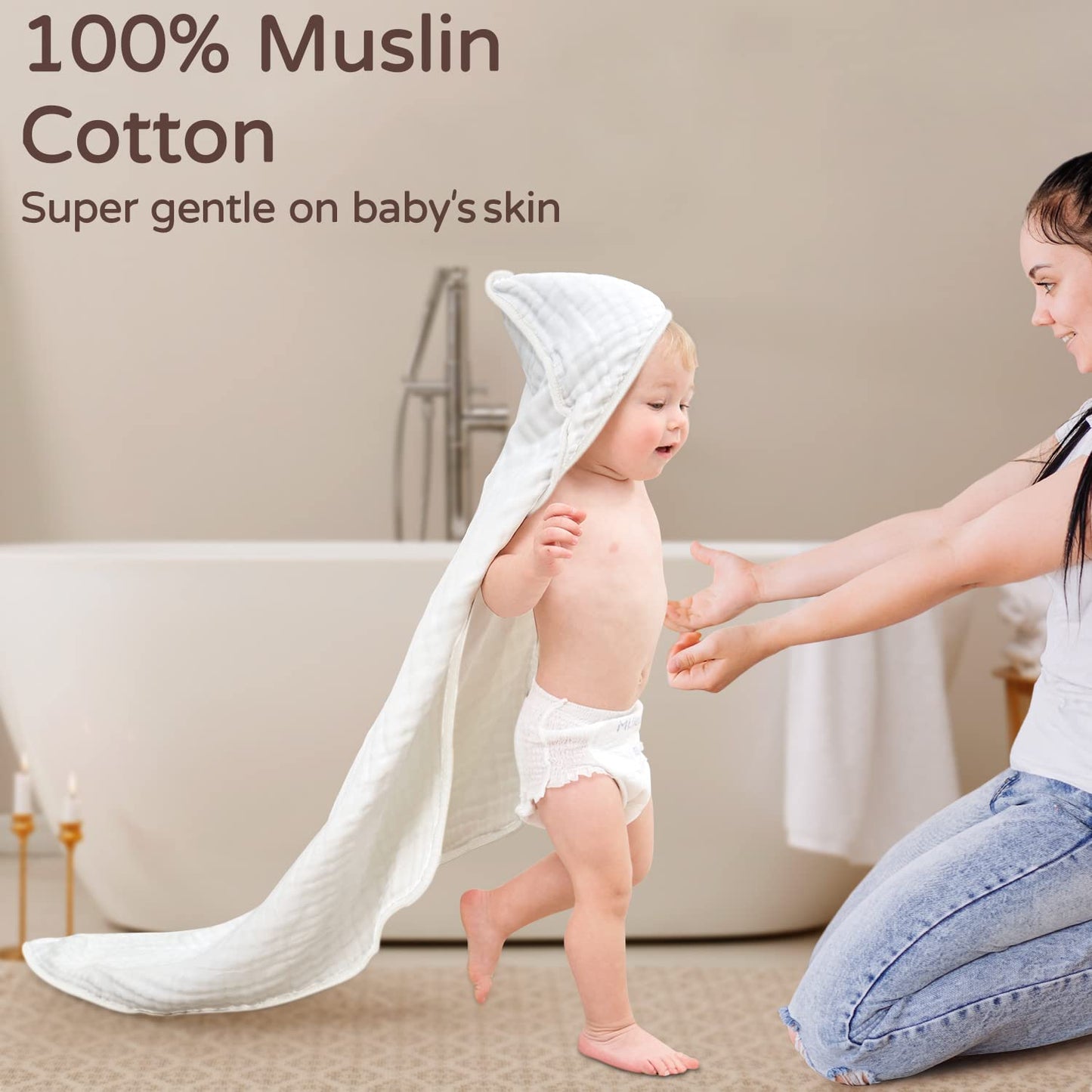 SnuggleNest Muslin Hooded Baby Towel – Ultra-Soft 100% Cotton for Newborns & Toddlers (32"x32")