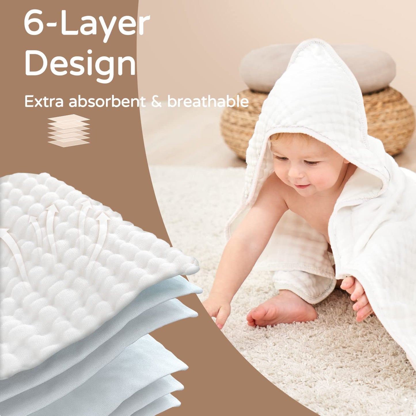 SnuggleNest Muslin Hooded Baby Towel – Ultra-Soft 100% Cotton for Newborns & Toddlers (32"x32")