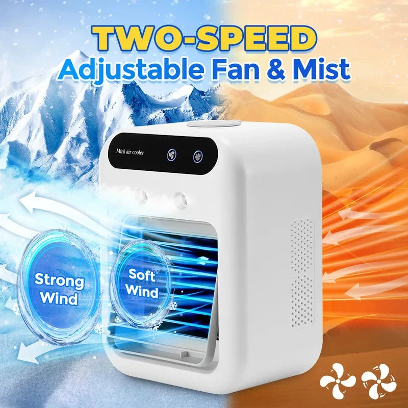 Portable Electric Fan Air Conditioners Desktop Air Cooler USB Recharge LED Night Light Water Mist Fun Air Cooler for Home Office