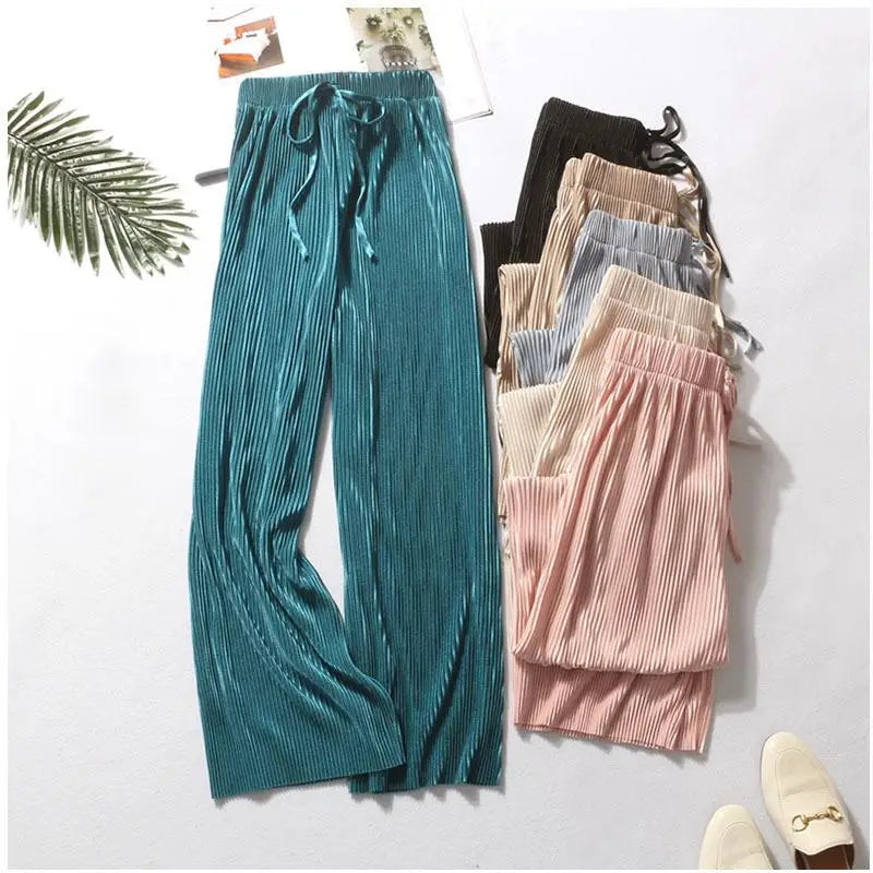 ChillFlex Women’s Pleated Wide-Leg Ice Silk Trousers