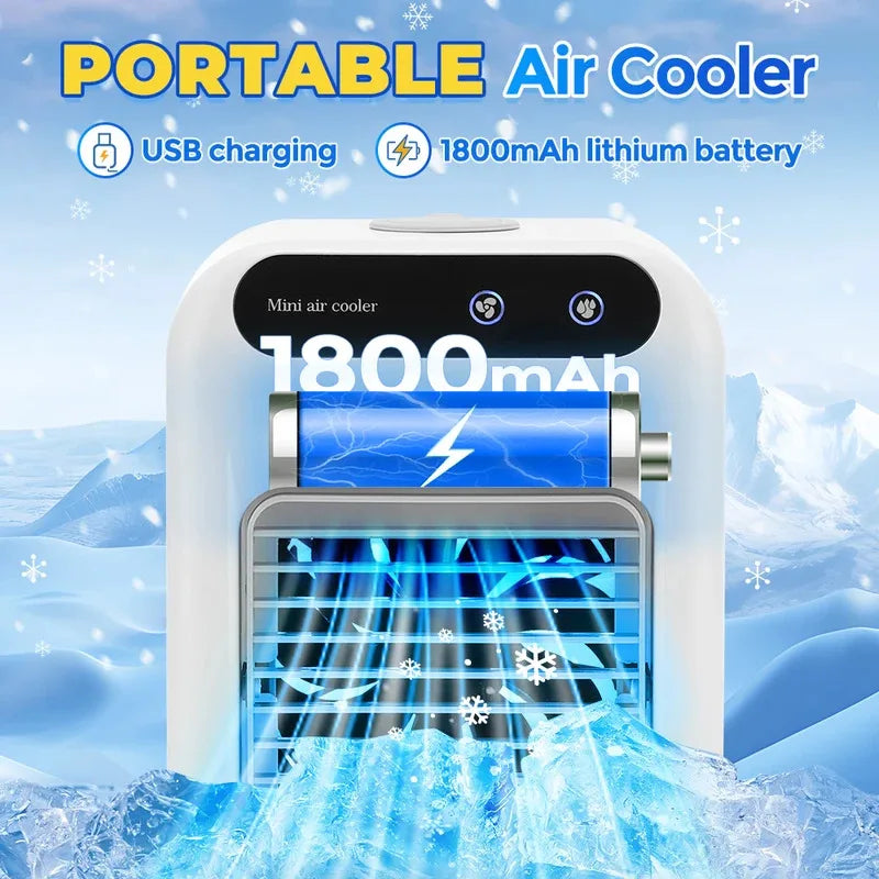 Portable Electric Fan Air Conditioners Desktop Air Cooler USB Recharge LED Night Light Water Mist Fun Air Cooler for Home Office