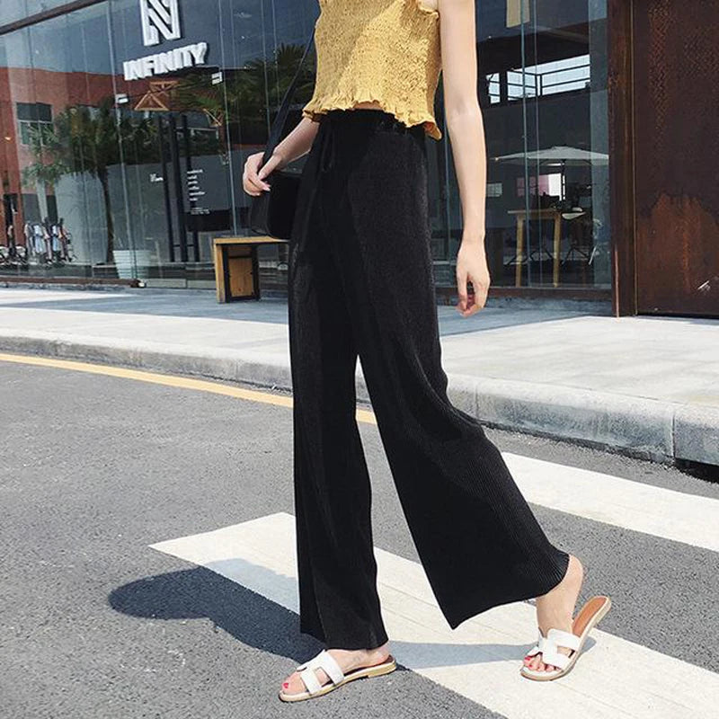 ChillFlex Women’s Pleated Wide-Leg Ice Silk Trousers