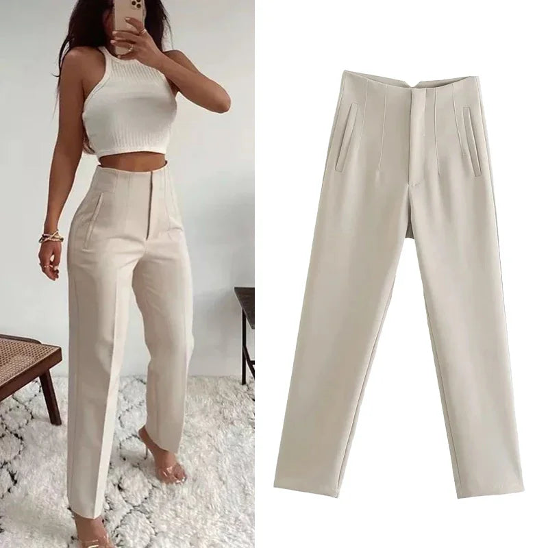 Chic Office Essentials: High-Waisted Pencil Trousers for Women – Formal Pants