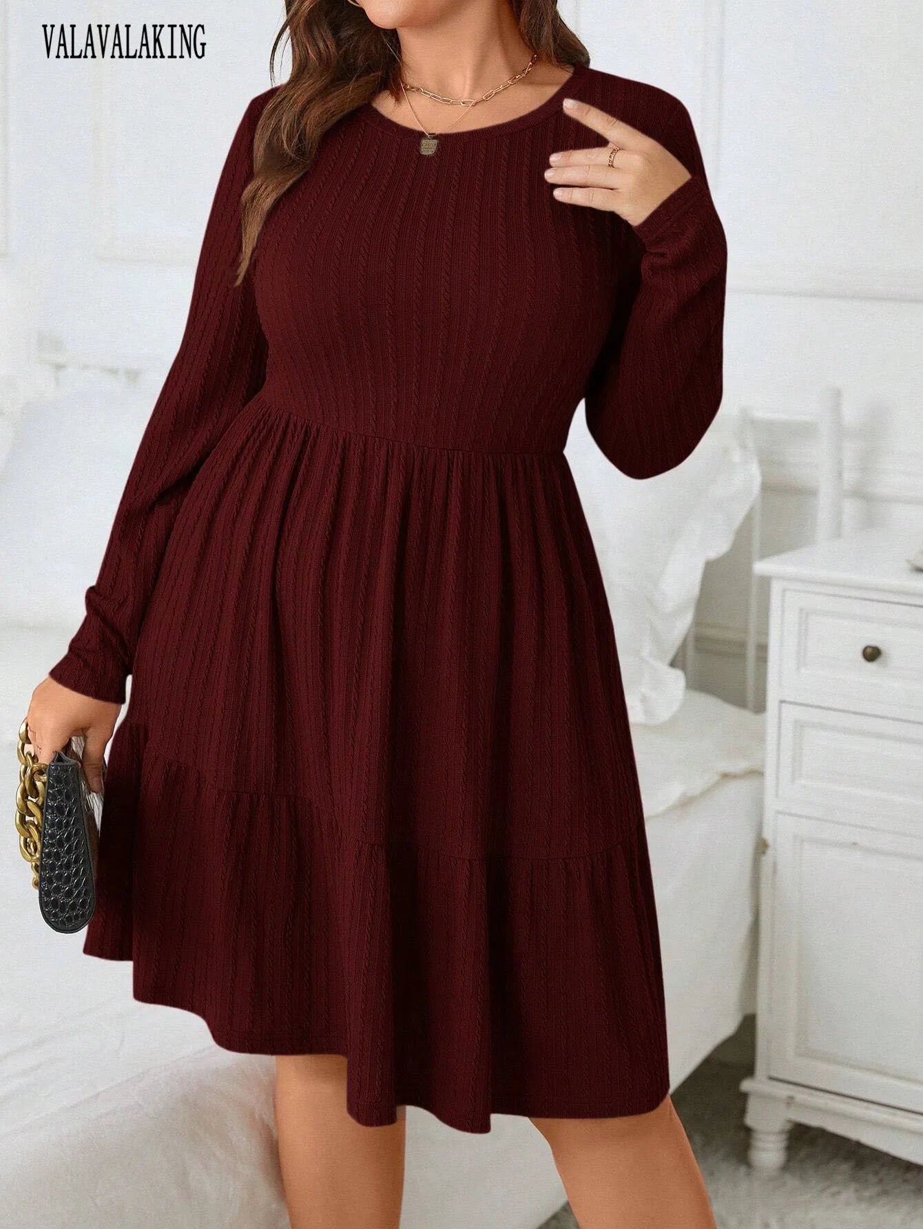 CrimsonCozy Plus Size Knitted Sweater Dress