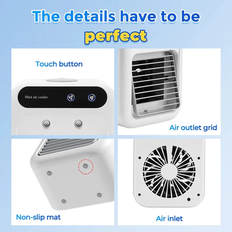 Portable Electric Fan Air Conditioners Desktop Air Cooler USB Recharge LED Night Light Water Mist Fun Air Cooler for Home Office
