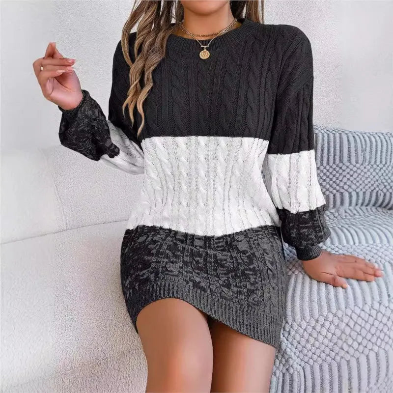 ChromaKnits Color-Block Sweater Dress