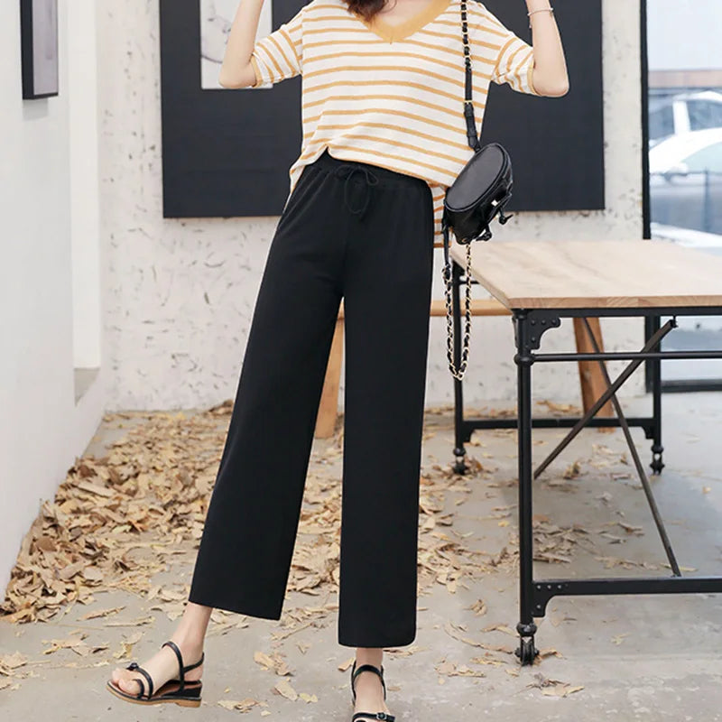 BreezeEase Women’s Ankle-Length Wide-Leg Ice Silk Pants