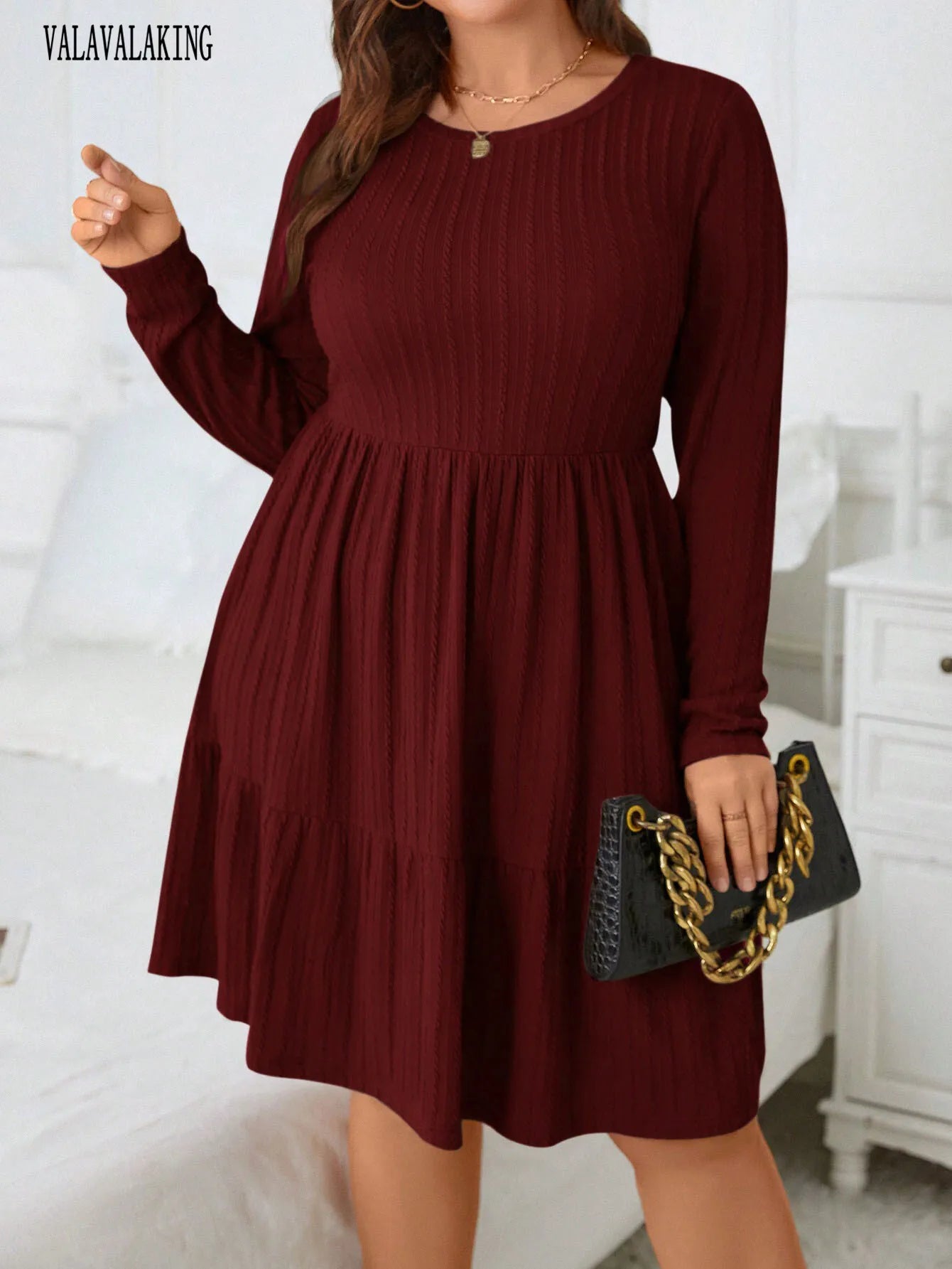 CrimsonCozy Plus Size Knitted Sweater Dress