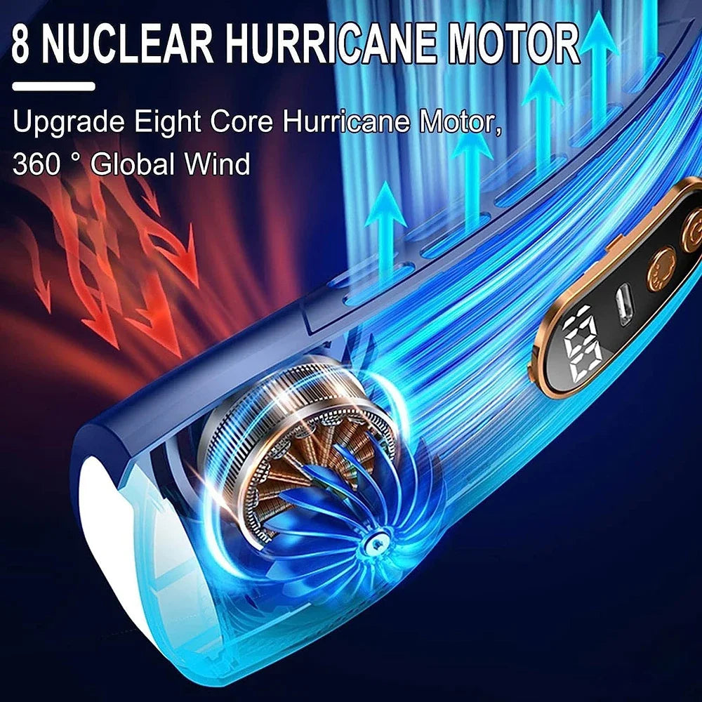 AeroGlow™ Leafless Neck Fan – USB Rechargeable, Silent Cooling with LED Display & 5-Speed Breeze Control
