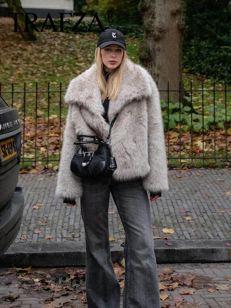 FauxChic Cropped Faux Fur Jacket