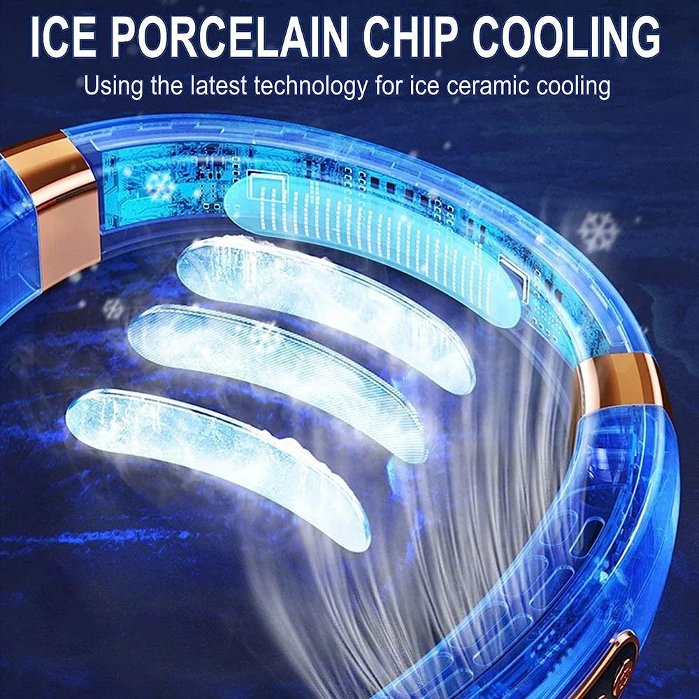 AeroGlow™ Leafless Neck Fan – USB Rechargeable, Silent Cooling with LED Display & 5-Speed Breeze Control