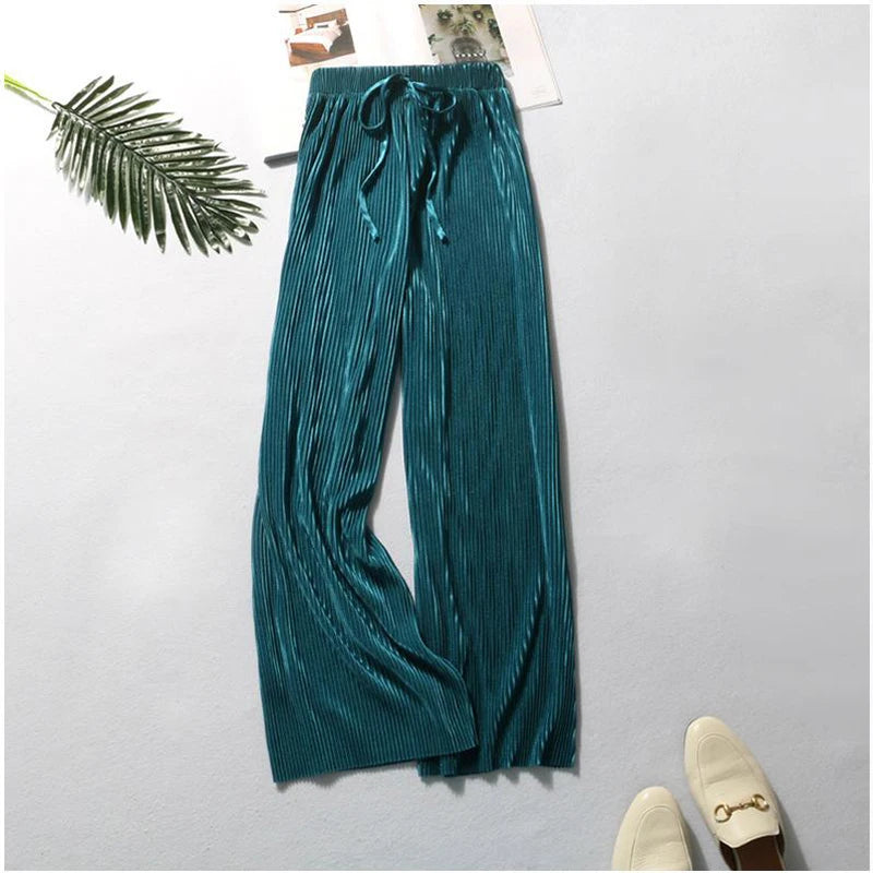 ChillFlex Women’s Pleated Wide-Leg Ice Silk Trousers