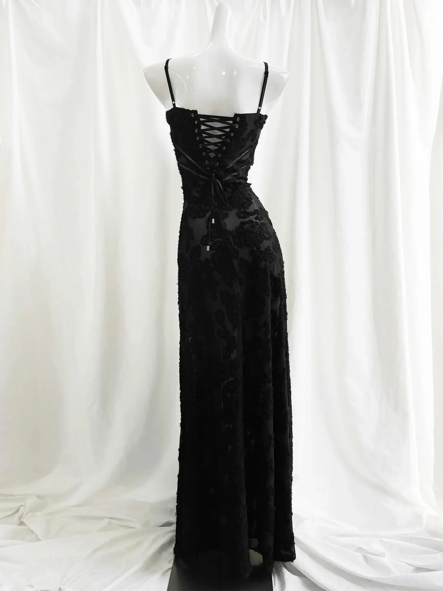 Elegance in Motion: Black Maxi Appliqué Formal Party Dress for Women