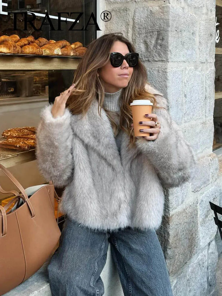 FauxChic Cropped Faux Fur Jacket