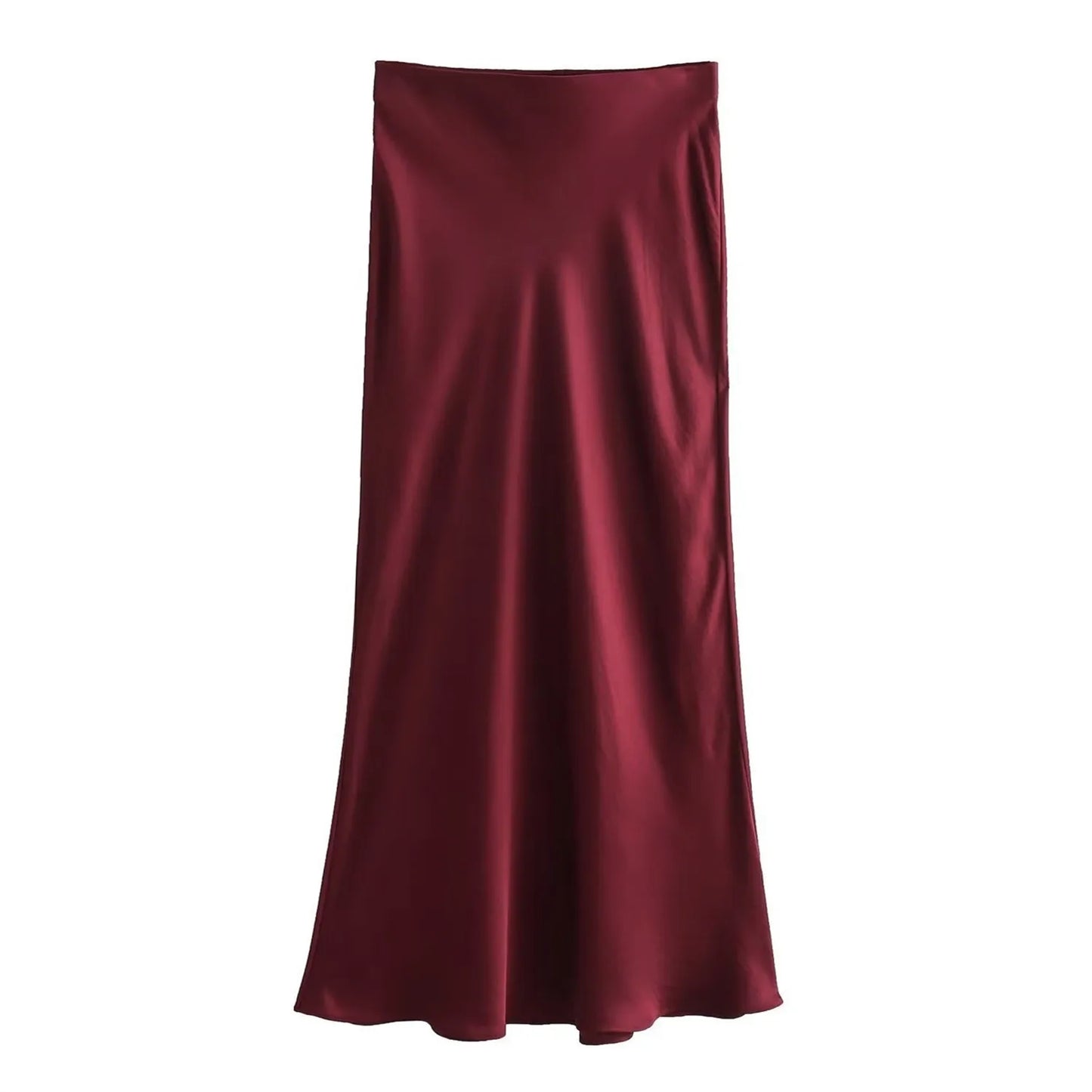 SilkCharm-High-Waist Satin Midi Skirt