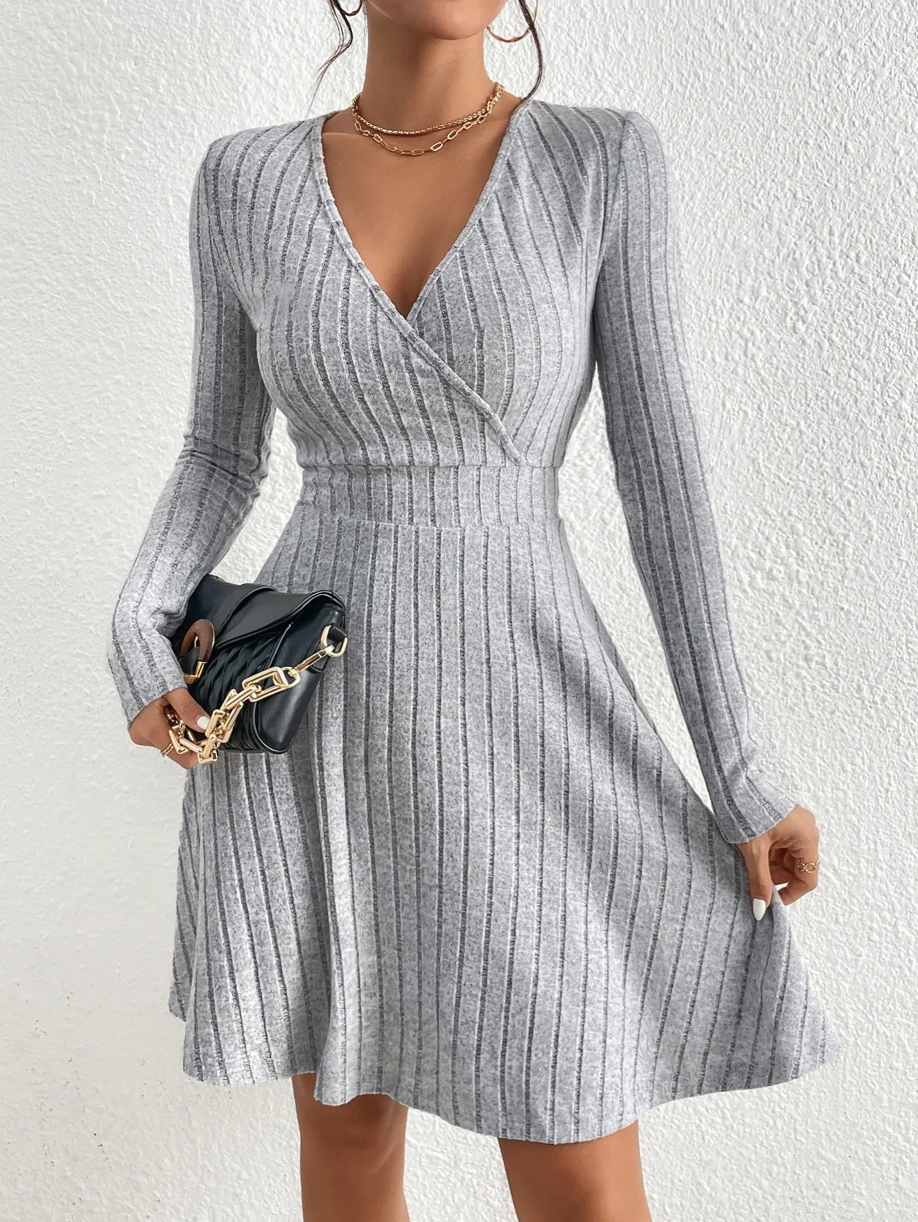 Autumn/Winter V-Neck Knit Bodycon Dress