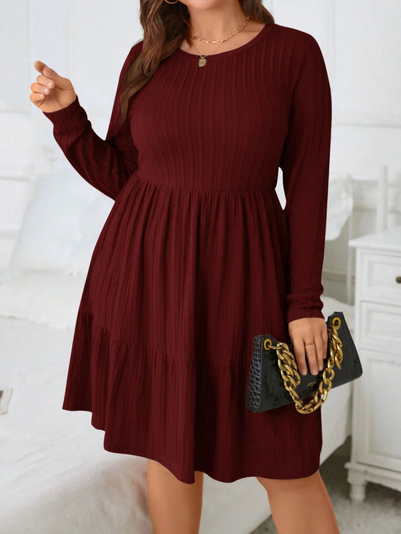 CrimsonCozy Plus Size Knitted Sweater Dress