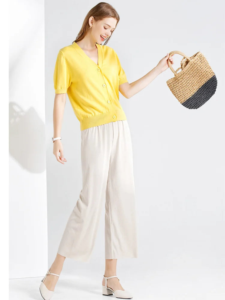 BreezeEase Women’s Ankle-Length Wide-Leg Ice Silk Pants