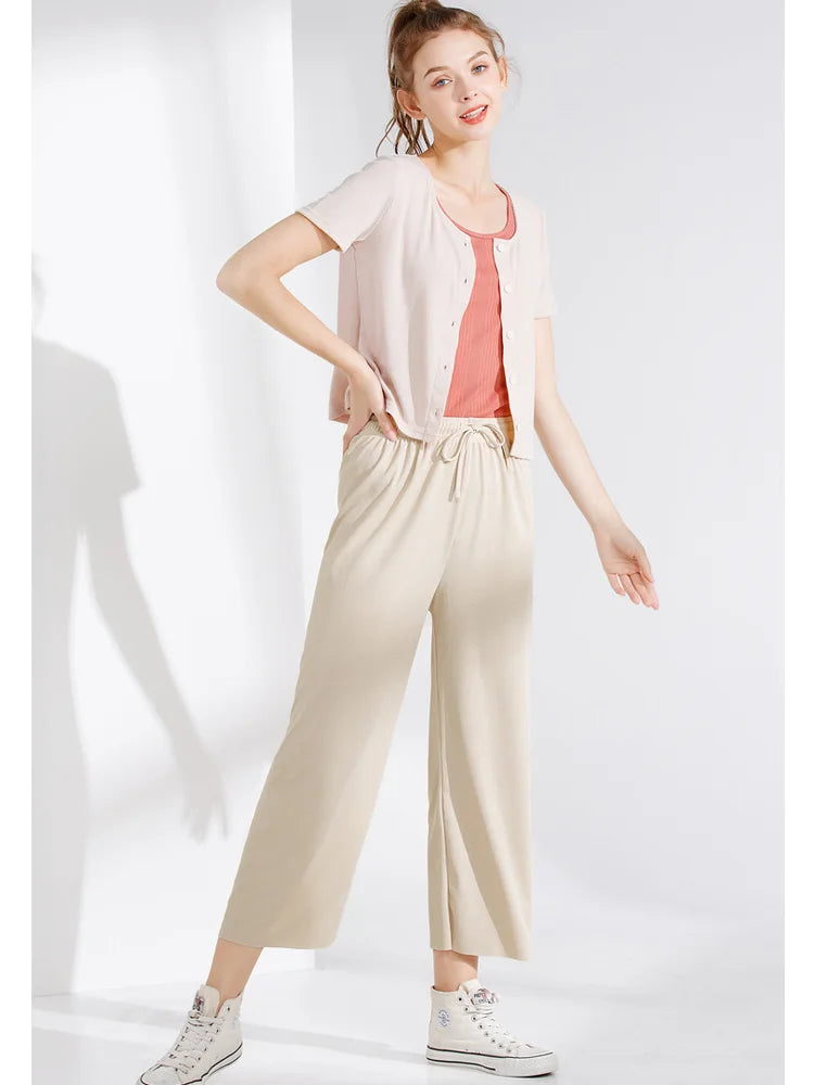 BreezeEase Women’s Ankle-Length Wide-Leg Ice Silk Pants