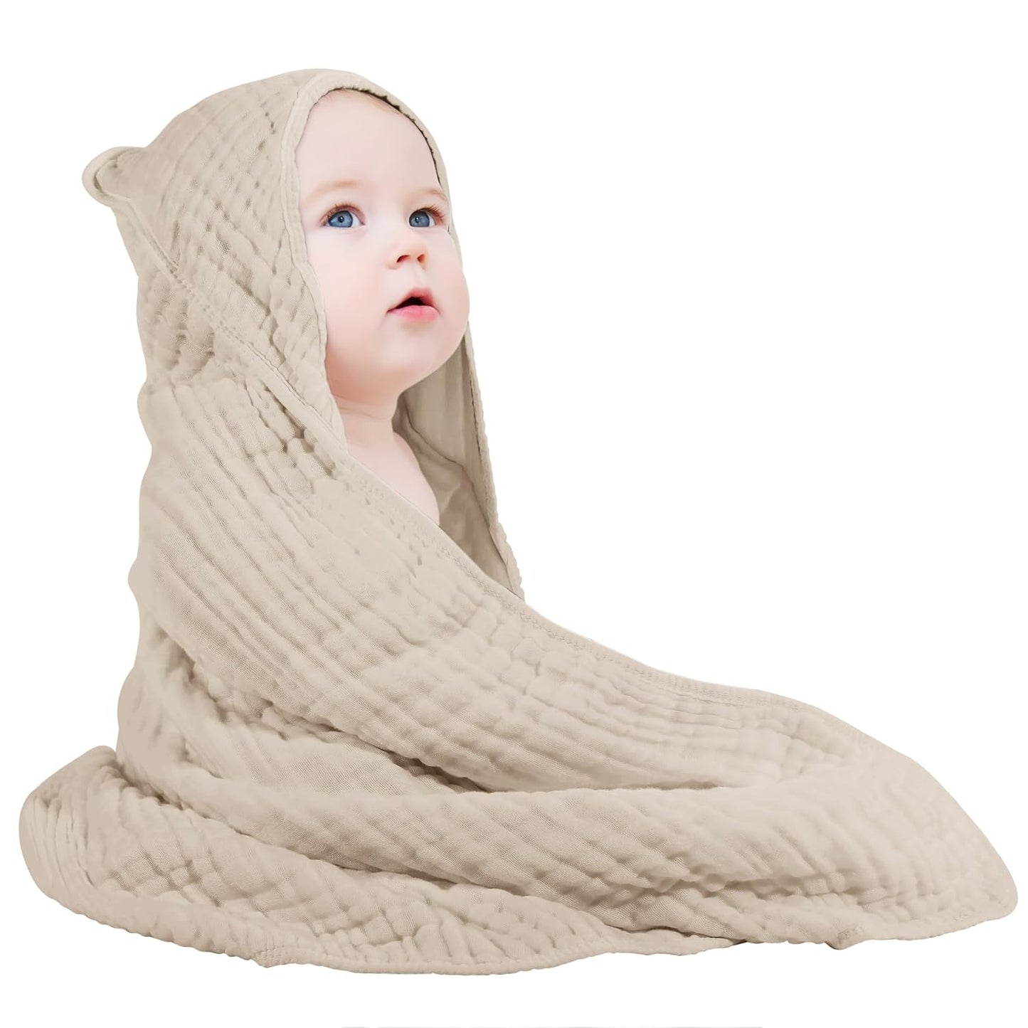 SnuggleNest Muslin Hooded Baby Towel – Ultra-Soft 100% Cotton for Newborns & Toddlers (32"x32")