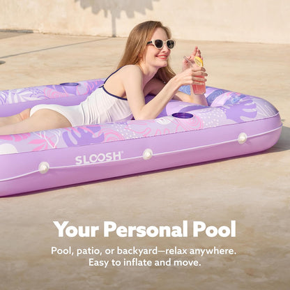 SunLuxe 4-in-1 Inflatable Tanning Pool Lounger – XL Floating Lounge Bed with Pillow, Party-Ready & Poolside Perfect