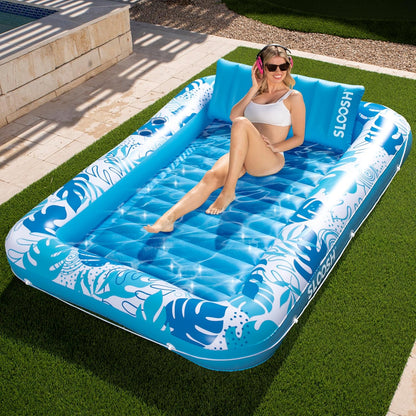 SunLuxe 4-in-1 Inflatable Tanning Pool Lounger – XL Floating Lounge Bed with Pillow, Party-Ready & Poolside Perfect