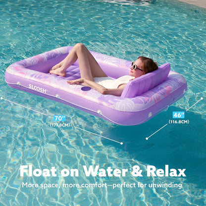 SunLuxe 4-in-1 Inflatable Tanning Pool Lounger – XL Floating Lounge Bed with Pillow, Party-Ready & Poolside Perfect