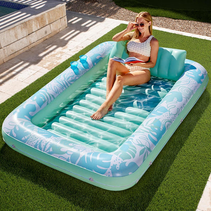 SunLuxe 4-in-1 Inflatable Tanning Pool Lounger – XL Floating Lounge Bed with Pillow, Party-Ready & Poolside Perfect