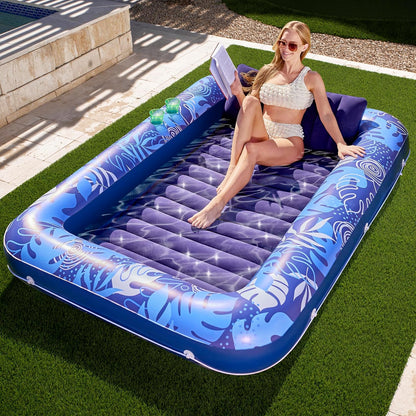 SunLuxe 4-in-1 Inflatable Tanning Pool Lounger – XL Floating Lounge Bed with Pillow, Party-Ready & Poolside Perfect