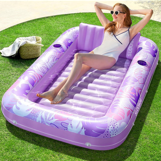 SunLuxe 4-in-1 Inflatable Tanning Pool Lounger – XL Floating Lounge Bed with Pillow, Party-Ready & Poolside Perfect
