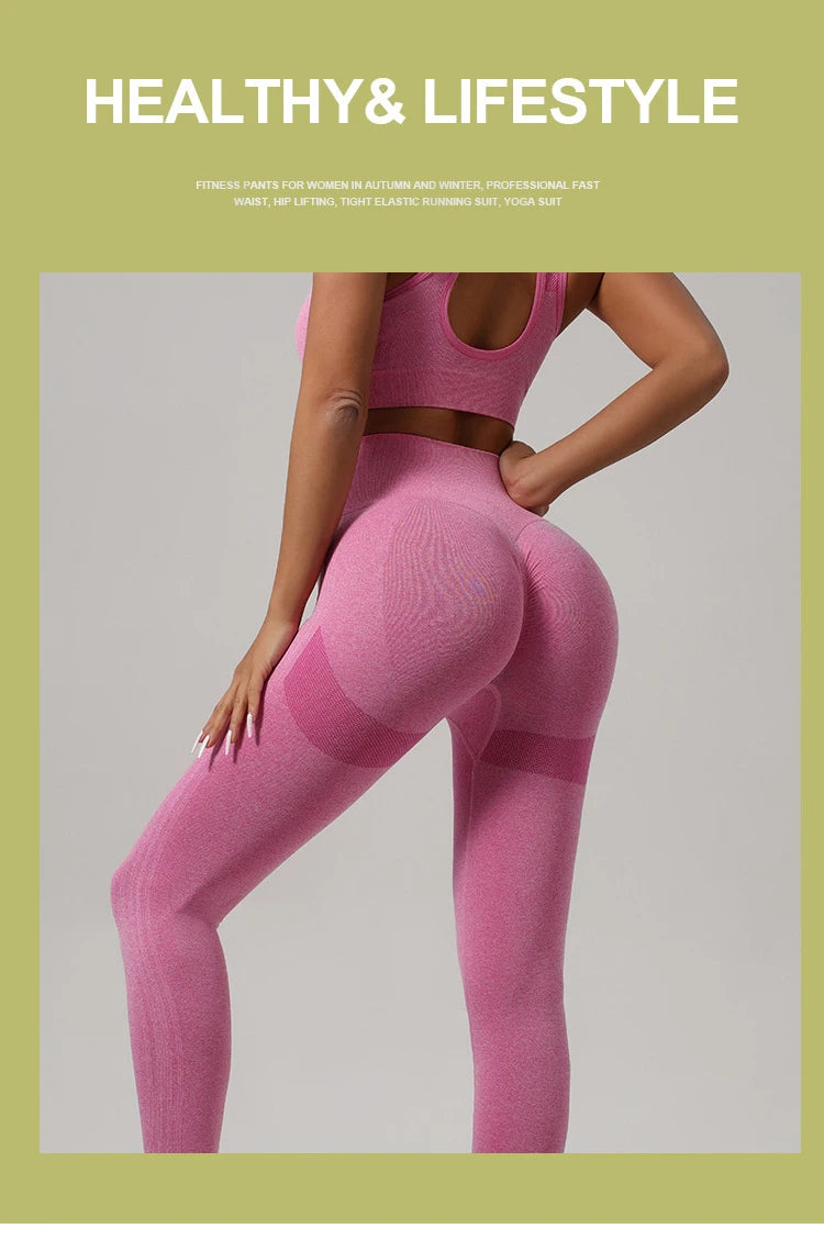 FlexSculpt 2-Piece Seamless Workout Set – Push-Up Leggings & Hollow-Back Fitness Bra