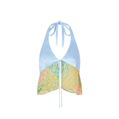 Sunkissed Siren™ 3-Piece Bikini & Skirt Set – Backless Lace-Up Swimwear with Beach Print Elegance