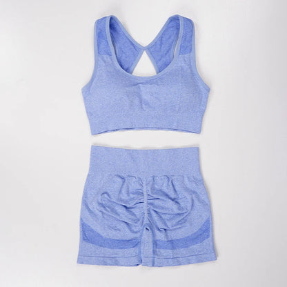 SculptAura Seamless Workout Set – Hollow-Back Bra & CurveLift Shorts