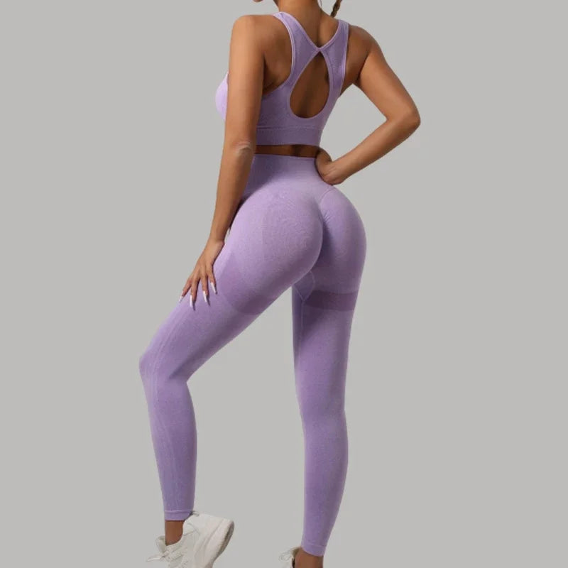 FlexSculpt 2-Piece Seamless Workout Set – Push-Up Leggings & Hollow-Back Fitness Bra