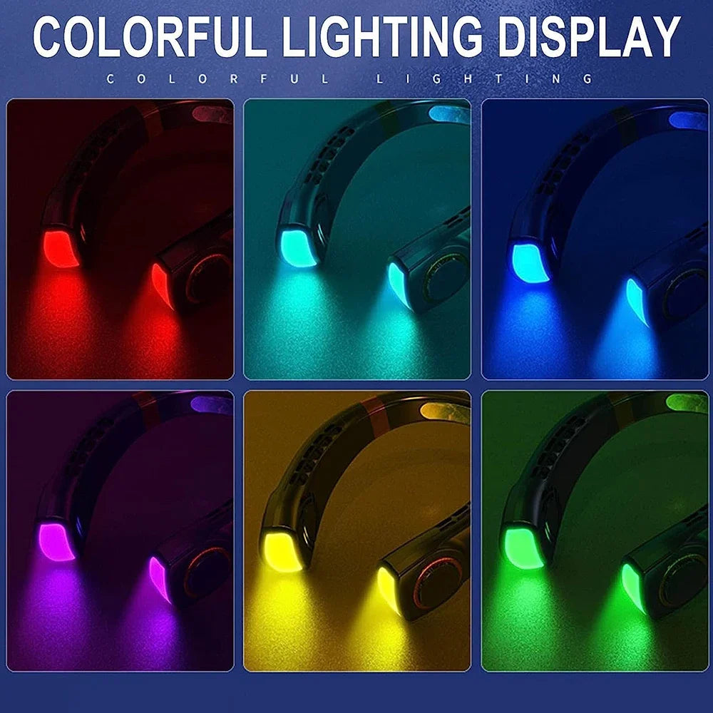 AeroGlow™ Leafless Neck Fan – USB Rechargeable, Silent Cooling with LED Display & 5-Speed Breeze Control