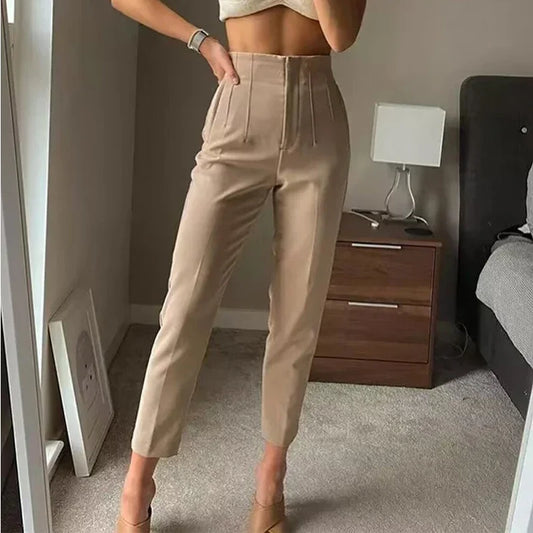 Chic Office Essentials: High-Waisted Pencil Trousers for Women – Formal Pants