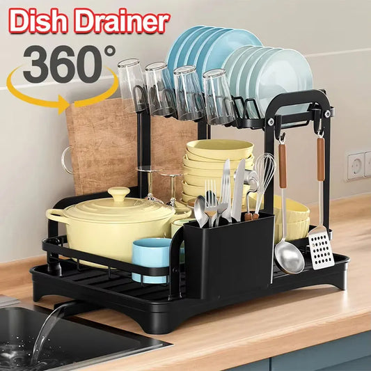 SpinDry 360° Rotating Double-Layer Kitchen Storage & Drying Rack