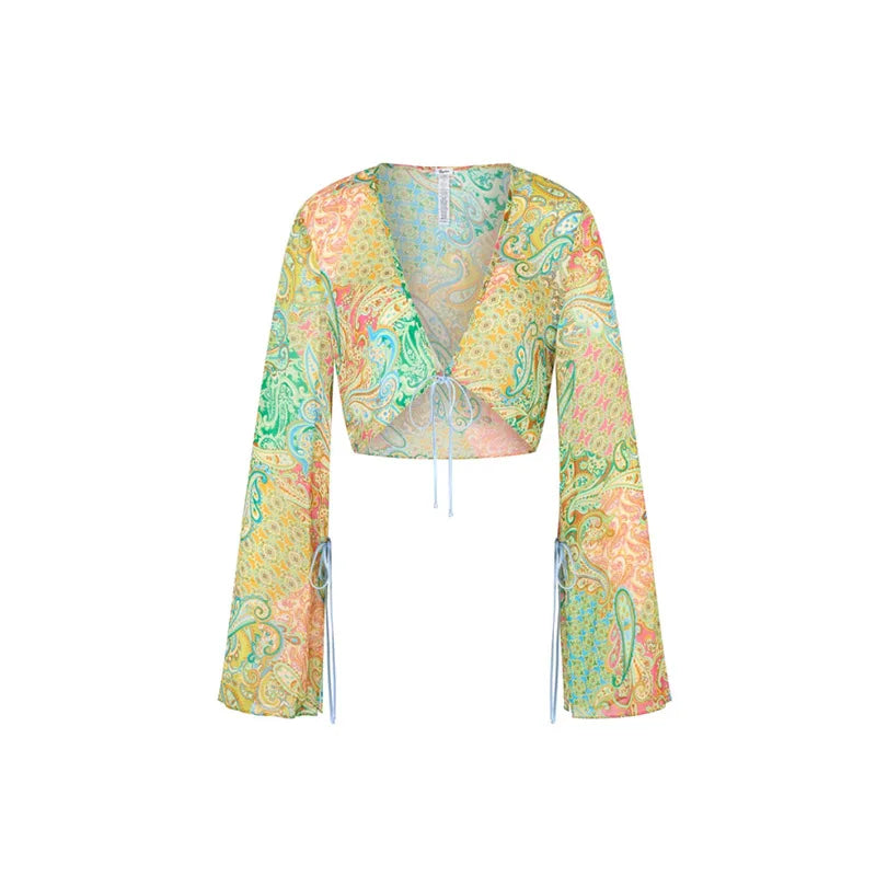 Sunkissed Siren™ 3-Piece Bikini & Skirt Set – Backless Lace-Up Swimwear with Beach Print Elegance