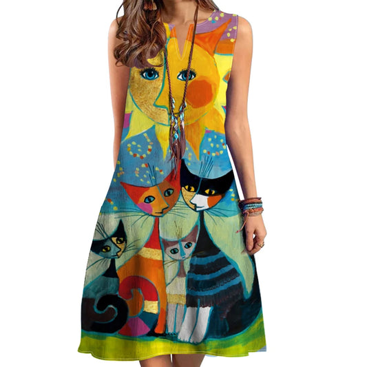 VivaVibe - Cross-Border V-Neck Sleeveless Printed Maxi Dress