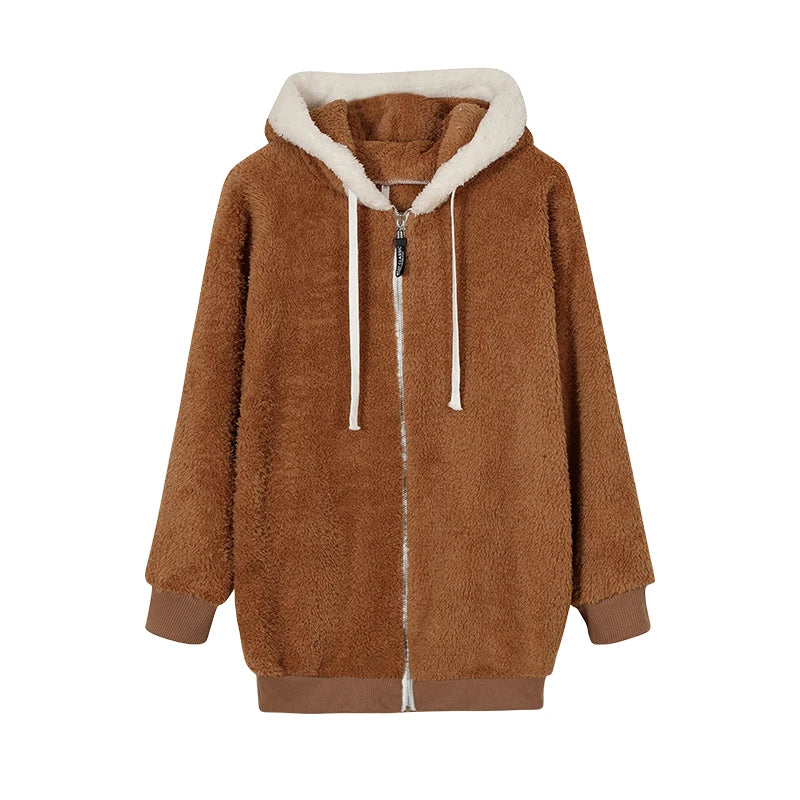 CozyCloud Plush Zip-Up Hooded Jacket