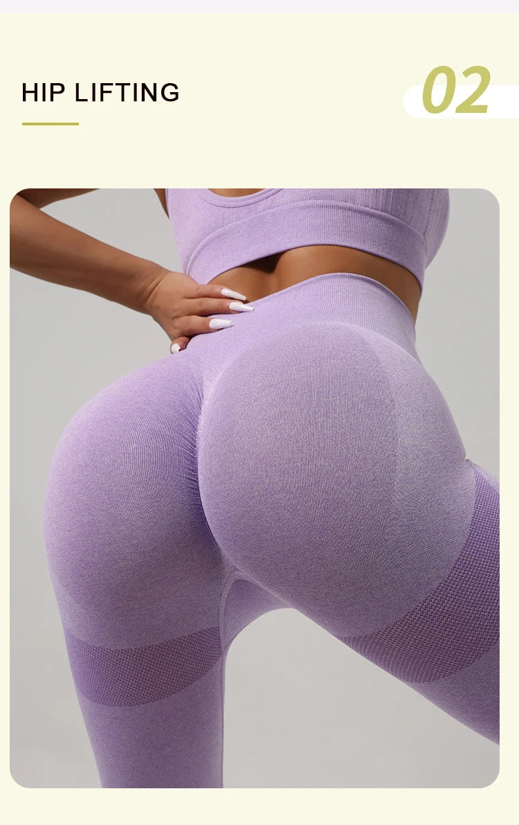 FlexSculpt 2-Piece Seamless Workout Set – Push-Up Leggings & Hollow-Back Fitness Bra