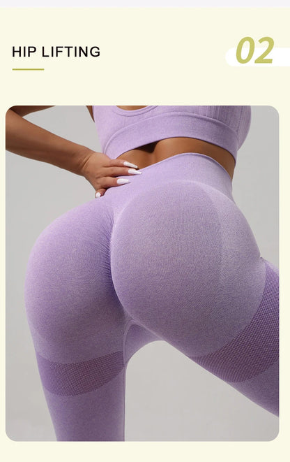 FlexSculpt 2-Piece Seamless Workout Set – Push-Up Leggings & Hollow-Back Fitness Bra