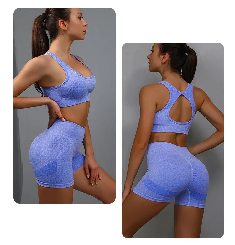 SculptAura Seamless Workout Set – Hollow-Back Bra & CurveLift Shorts