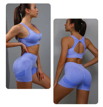 SculptAura Seamless Workout Set – Hollow-Back Bra & CurveLift Shorts