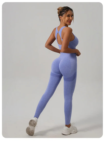 FlexSculpt 2-Piece Seamless Workout Set – Push-Up Leggings & Hollow-Back Fitness Bra