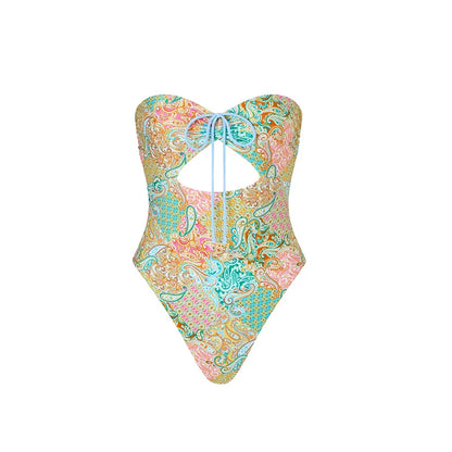 Sunkissed Siren™ 3-Piece Bikini & Skirt Set – Backless Lace-Up Swimwear with Beach Print Elegance