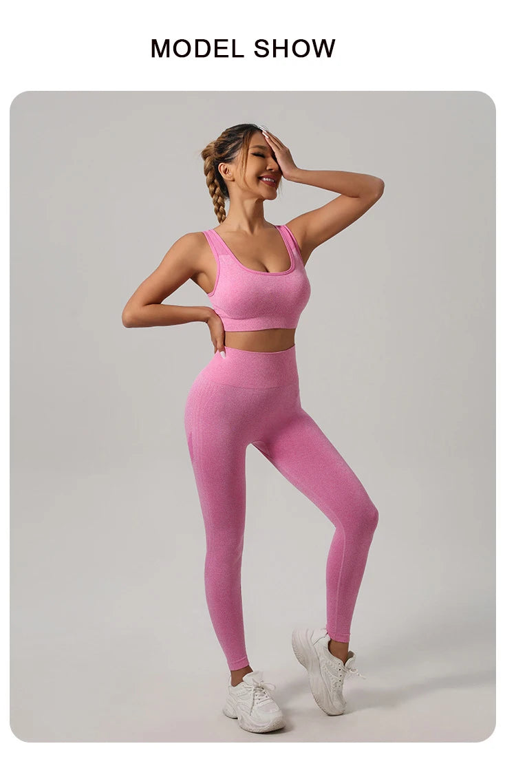 FlexSculpt 2-Piece Seamless Workout Set – Push-Up Leggings & Hollow-Back Fitness Bra