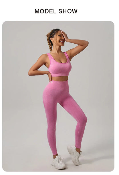 FlexSculpt 2-Piece Seamless Workout Set – Push-Up Leggings & Hollow-Back Fitness Bra